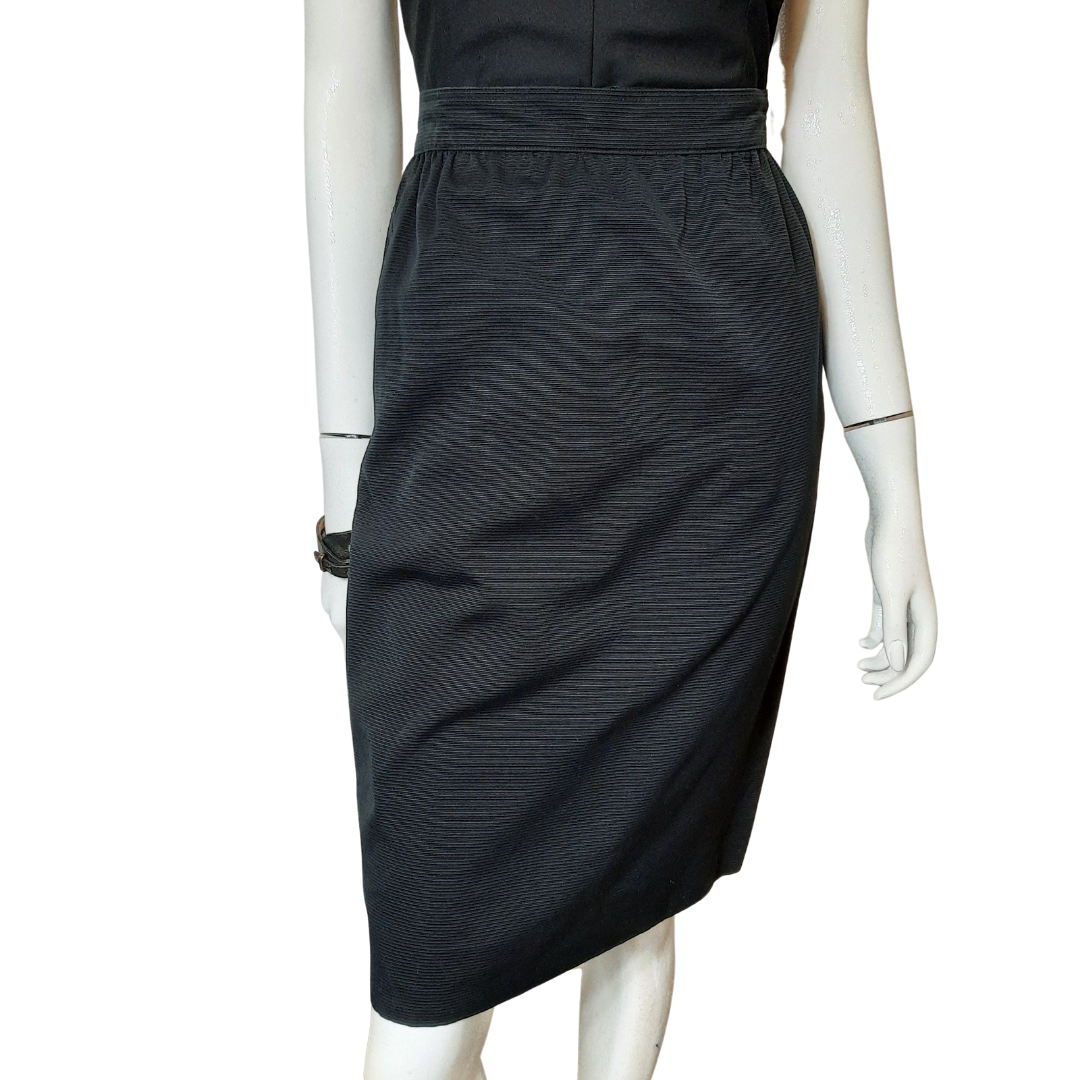 Vintage Black Skirts Emanuel Ungaro Paris Parallele Silk Corded Pencil  size 12