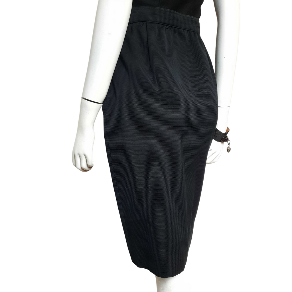 Vintage Black Skirts Emanuel Ungaro Paris Parallele Silk Corded Pencil  size 12