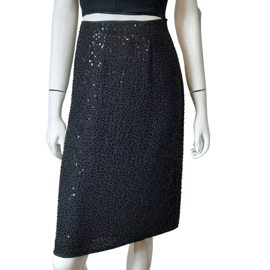 Brooks Brothers Silk Beaded Sequin Pencil Skirt sz. 2 - Lucille Golden Vintage, LLC