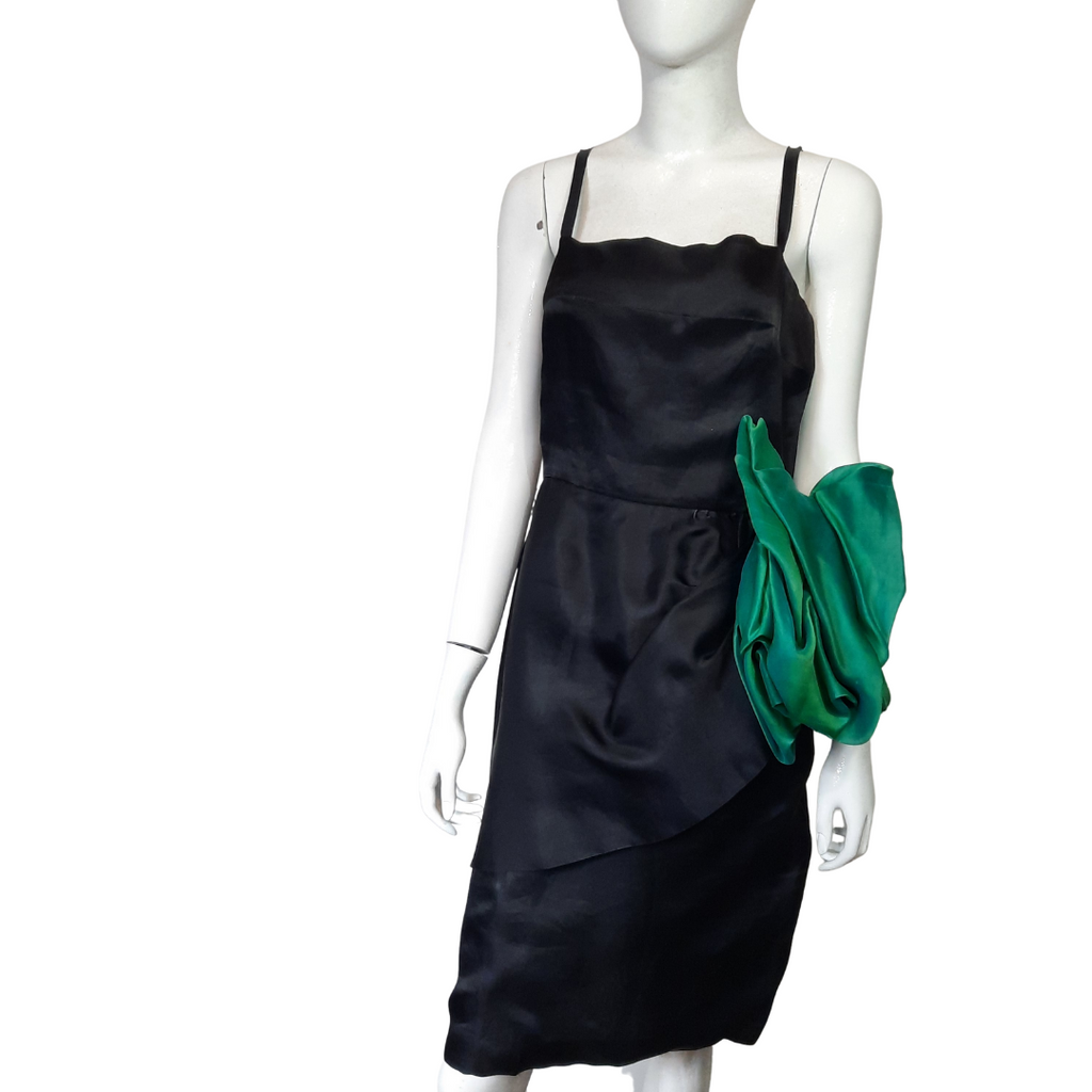 1960s Silk Chiffon Short Draped Cocktail Dress Large Floret Silk Tafetta, sz S