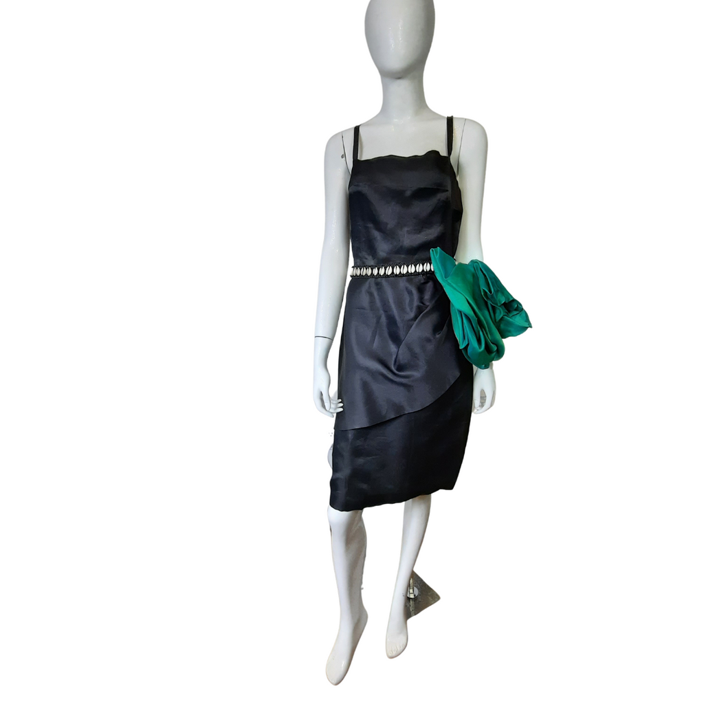 1960s Silk Chiffon Short Draped Cocktail Dress Large Floret Silk Tafetta, sz S