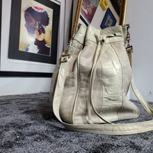 Load image into Gallery viewer, Vintage Leather and Canvas Drawstring Bucket Bag
