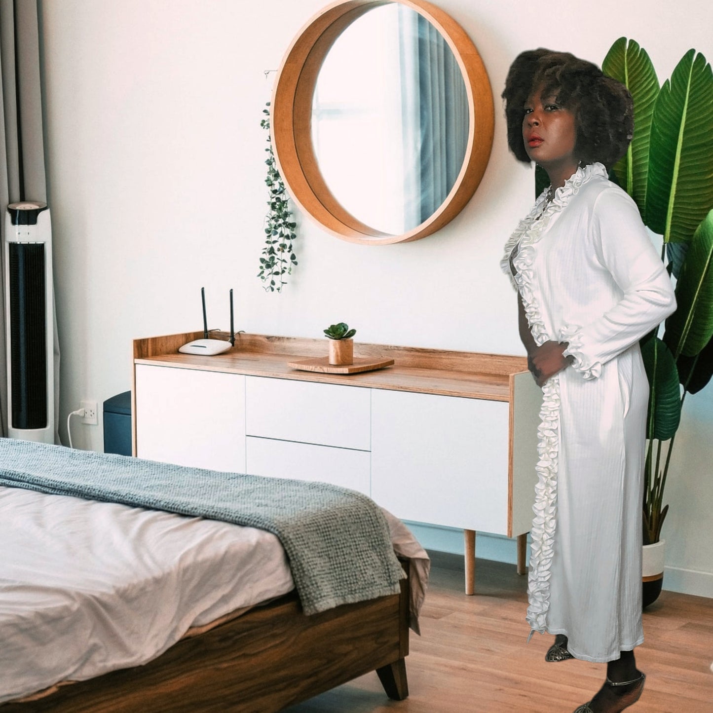 Maria Scotto Ribbed Ruffled Robe Dress Size M/L