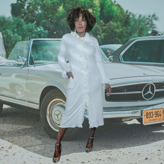 Maria Scotto Ribbed Ruffled Robe Dress Size M/L