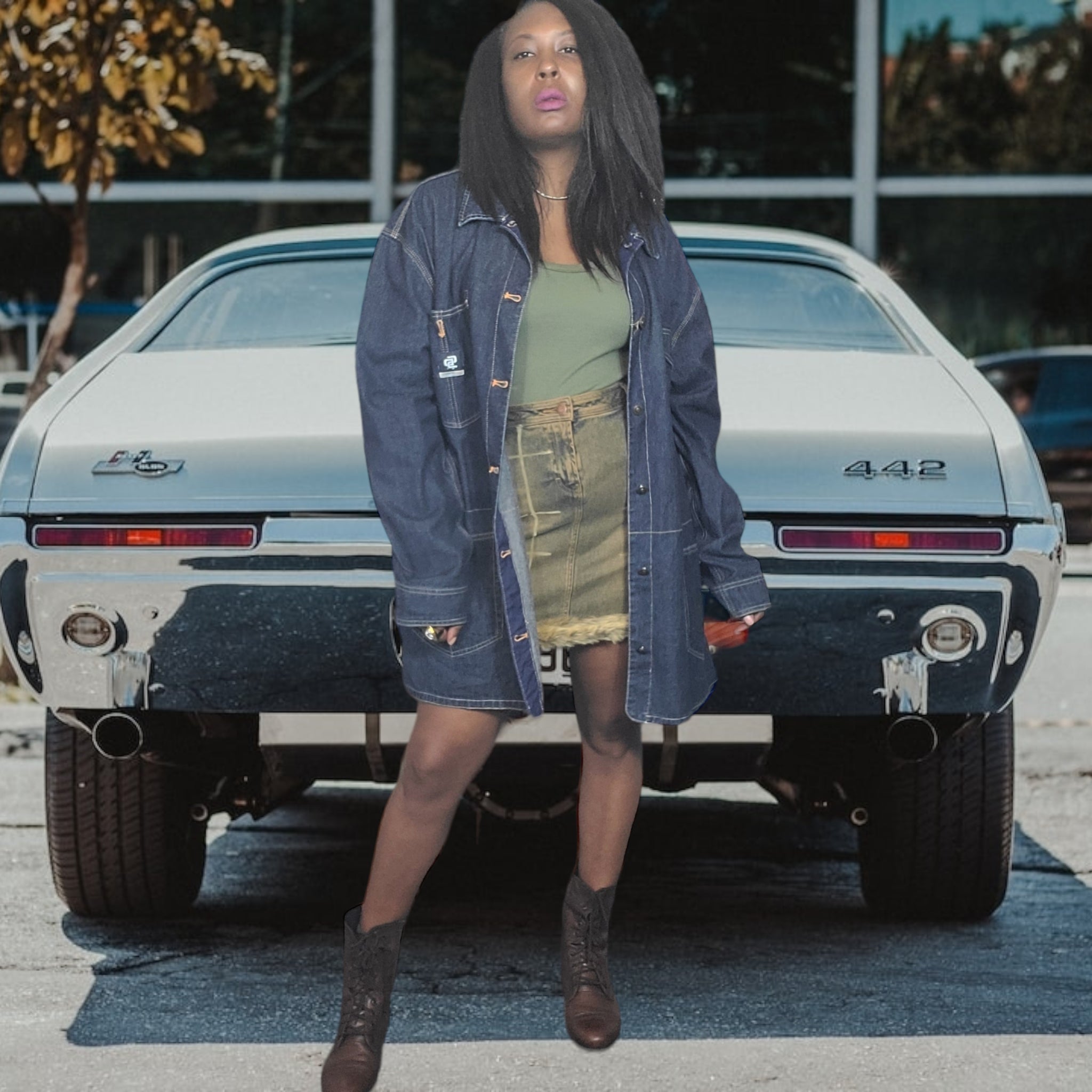 80s Vintage Denim Skirts Jordache Jeans Skirt, Fur Trimmed Size L