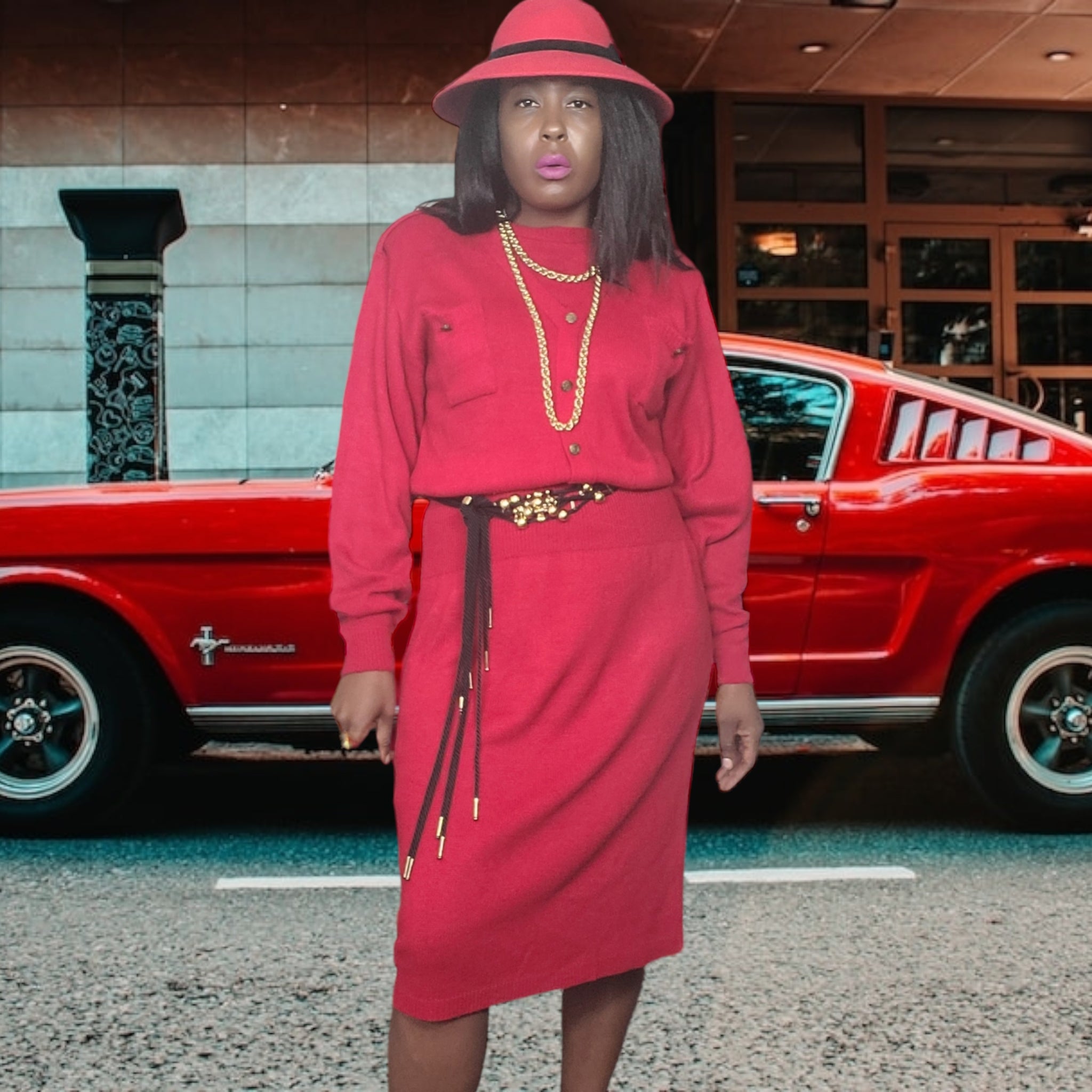 80s Vintage Red Sweater Dress Claire Thomson Size L 80s Vintage Red Sweater Dress Claire Thomson Size L