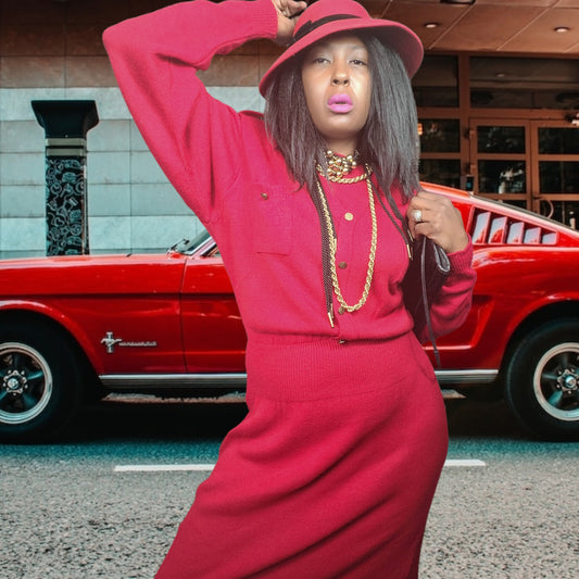 80s Red Vintage Sweater Dress- Shop Sustainable Fashion- Designer Resale Clothing Site-Lucille Golden Vintage