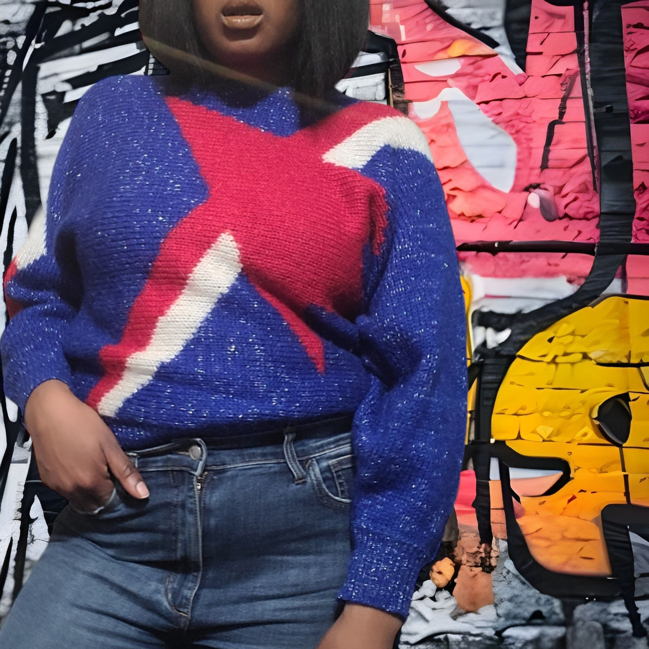 80s Vintage Style VI Ltd. Lurex Star Sweater Size M