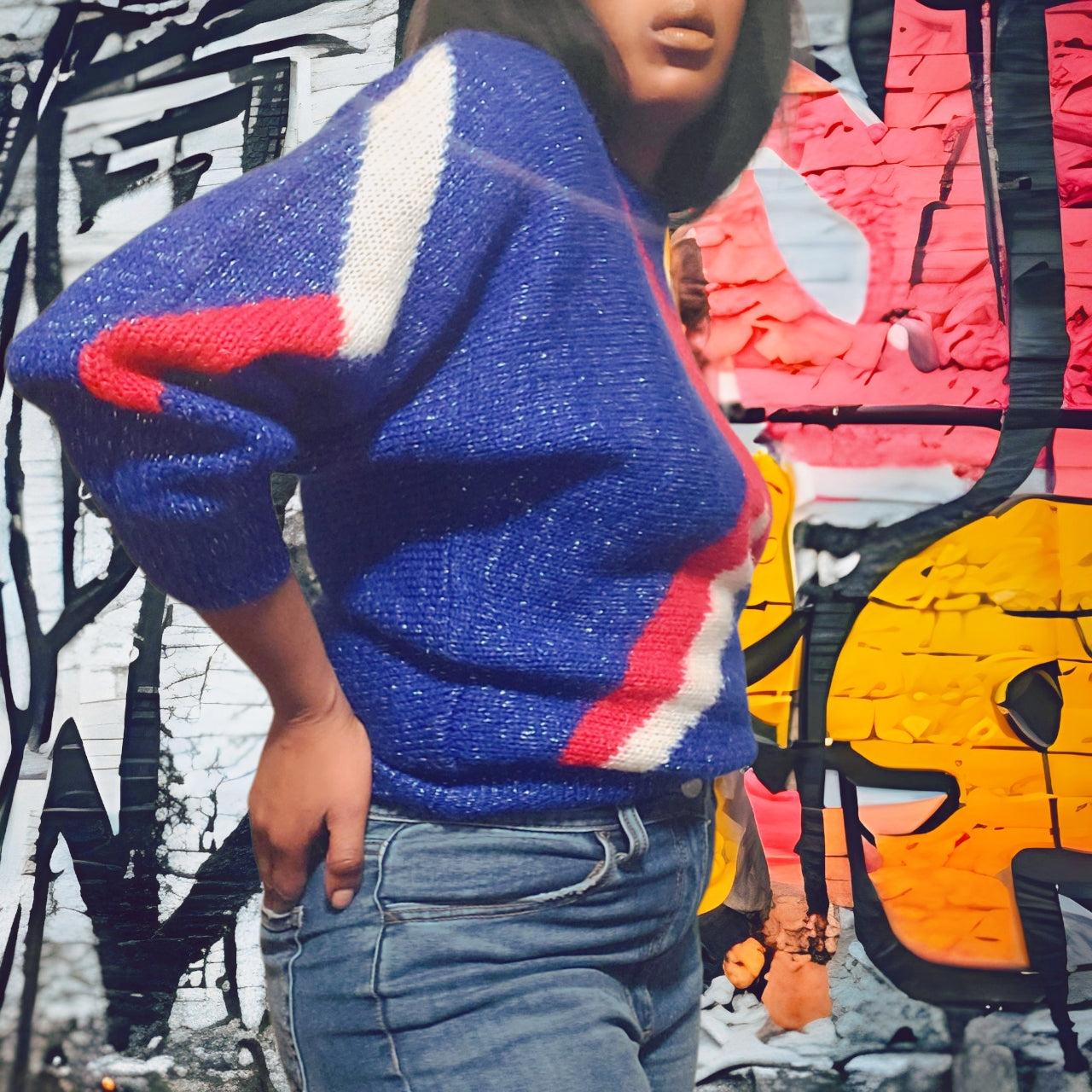80s Vintage Style VI Ltd. Lurex Star Sweater Size M