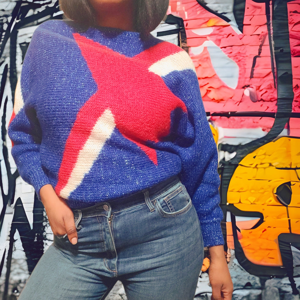 80s Vintage Style VI Ltd. Lurex Star Sweater Size M