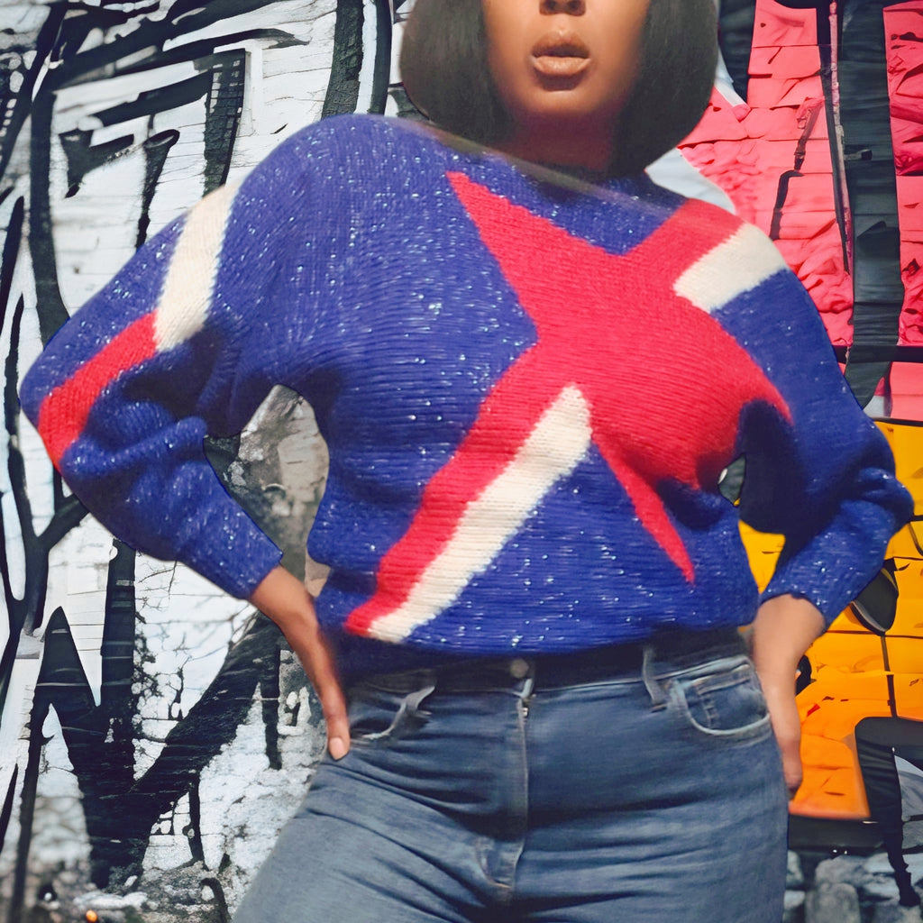 80s Vintage Style VI Ltd. Lurex Star Sweater Size M