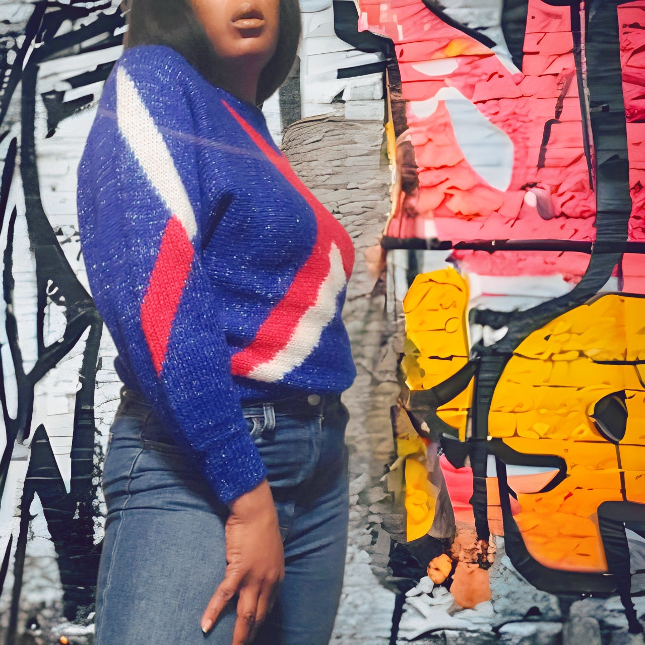 80s Vintage Style VI Ltd. Lurex Star Sweater Size M