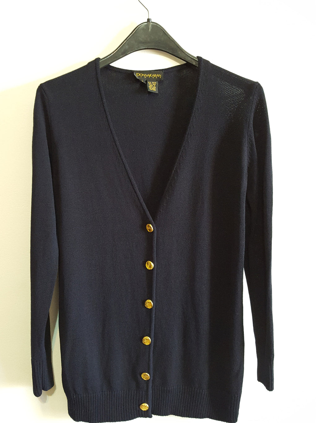 Vintage 1990s Donna Karan New York  Navy Blue Gold Button Cardigan sz.S, Cardigan, Donna Karan New York, [shop_name