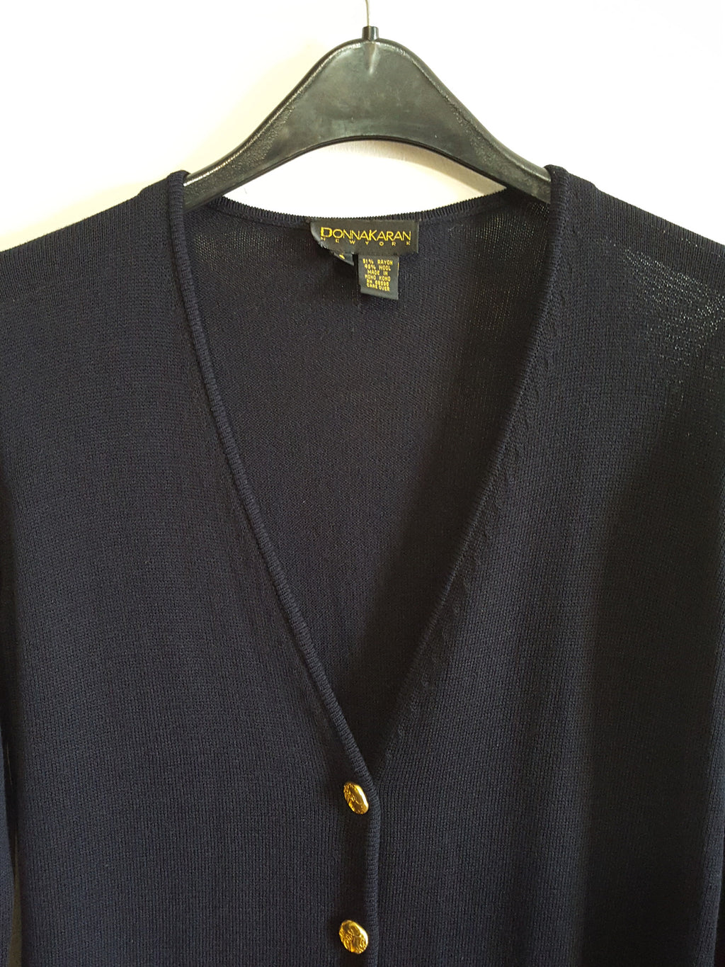 Vintage 1990s Donna Karan New York  Navy Blue Gold Button Cardigan sz.S, Cardigan, Donna Karan New York, [shop_name