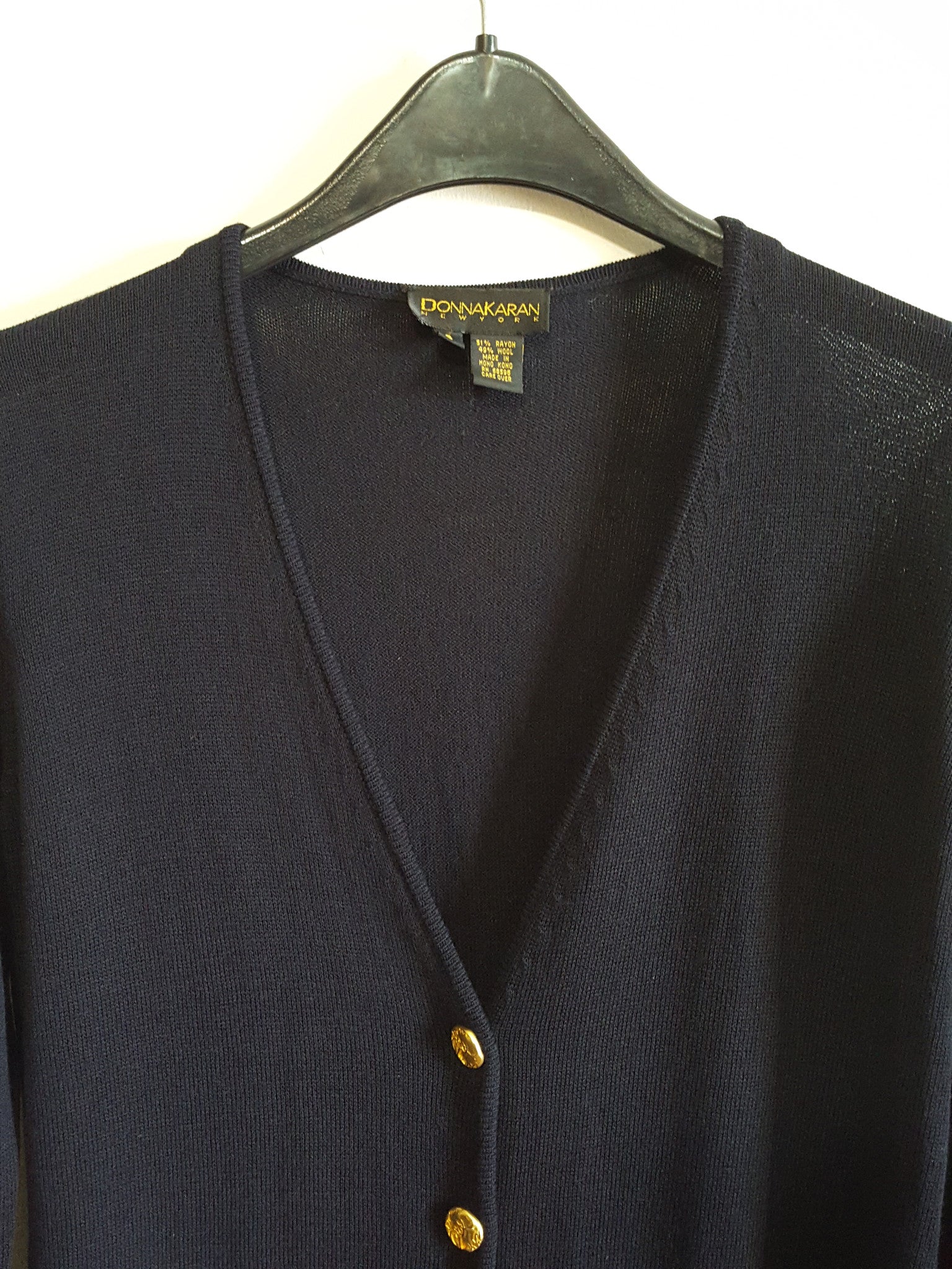 Vintage 1990s Donna Karan New York  Navy Blue Gold Button Cardigan sz.S, Cardigan, Donna Karan New York, [shop_name