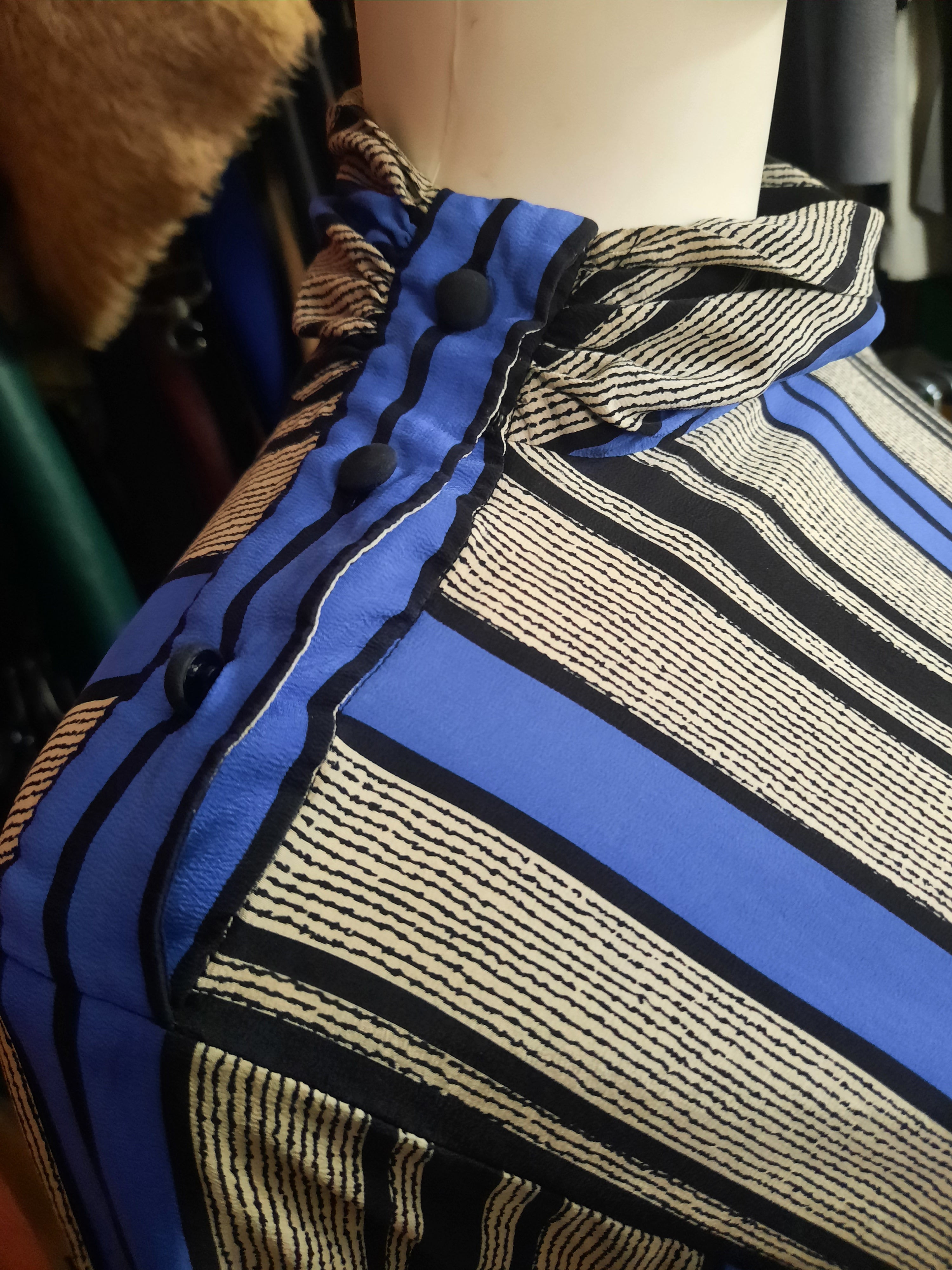 Vintage Blue Silk Stripe Blousan Dress Size L