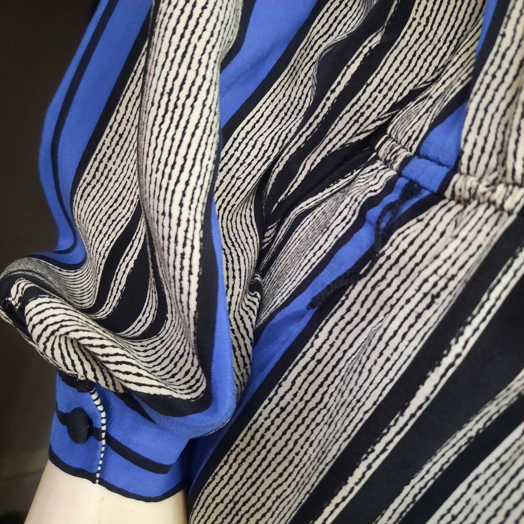 Vintage Blue Silk Stripe Blousan Dress Size L