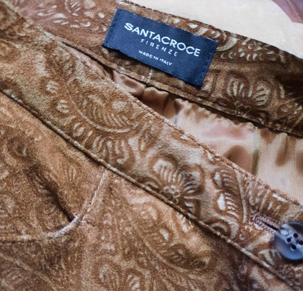 Santacroce Firenze  Printed Suede Leather Trousers Size 42