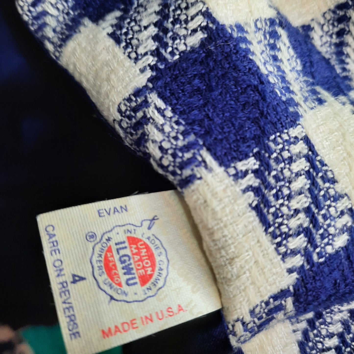 70s Evan Picone Blue Houndstooth Blazer Size 4