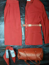 Load image into Gallery viewer, TAHARI Vintage 1980 Red Ribbed Twill Wool Skirt Suit size 12