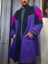 Load image into Gallery viewer, Gallery Colorblock Wool Blanket Swing Coat size L/XL
