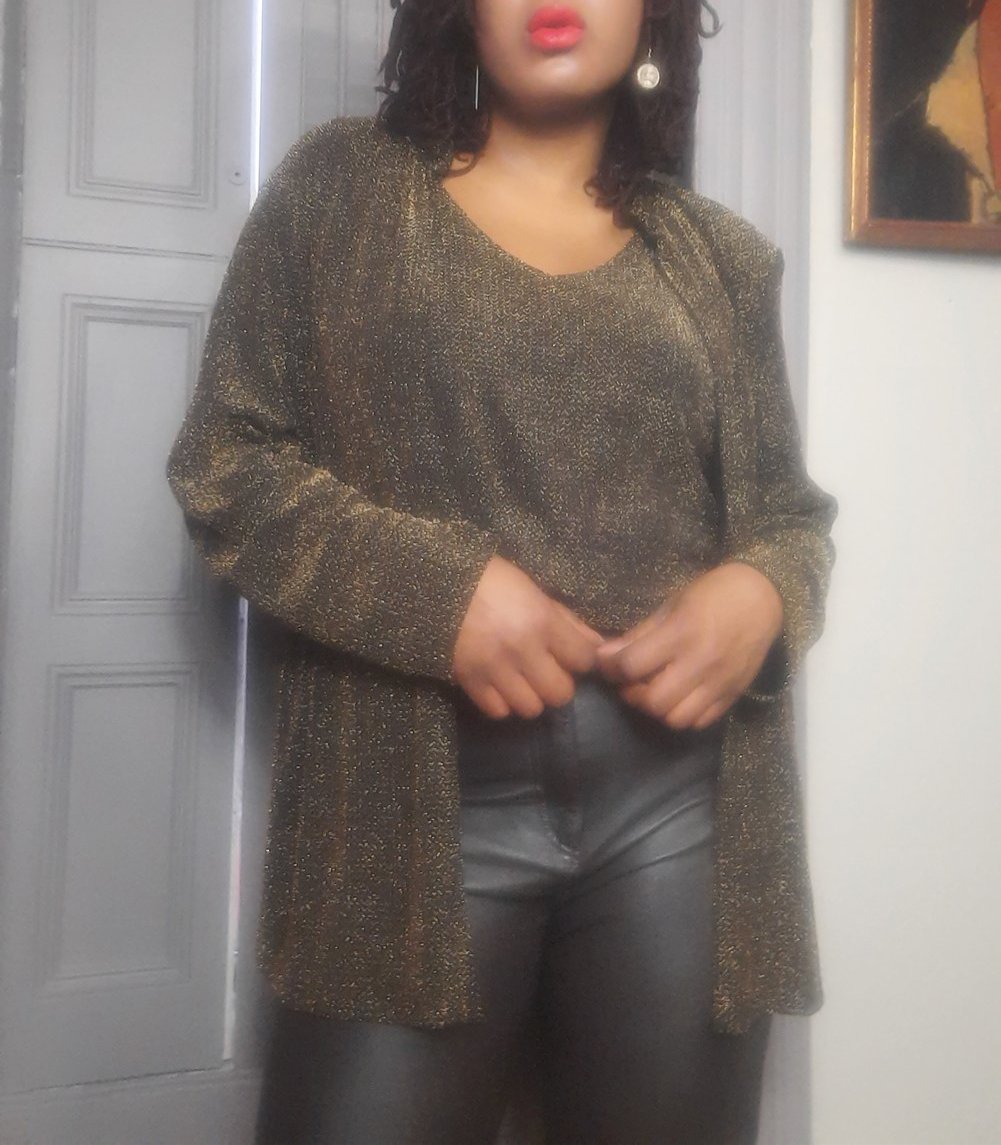 Onyx By Wendy Chaitin Metallic Gold Evening Twin Set Size 1X