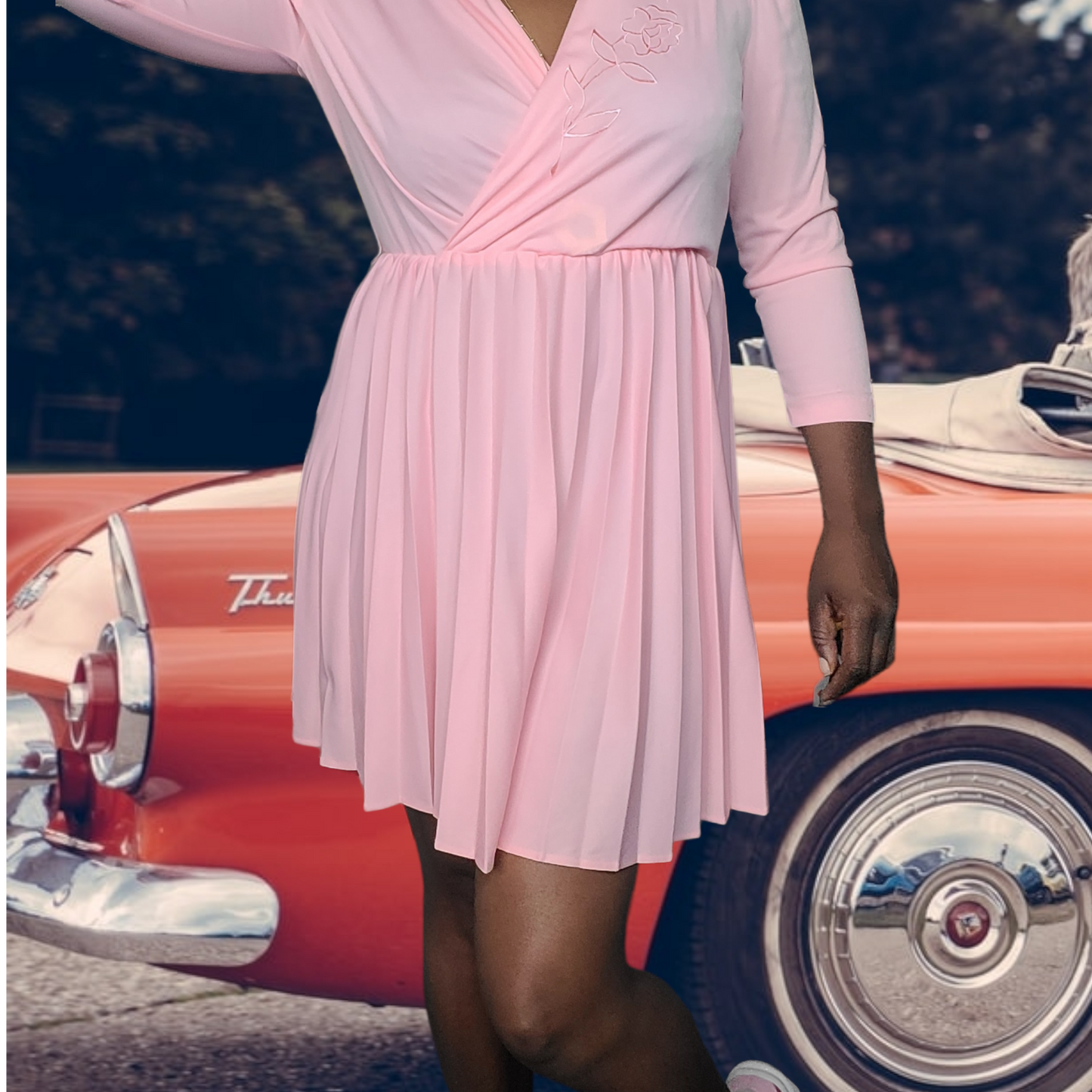 70s Pink Cocktail Mini Dress With Pleats Size M