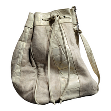 Load image into Gallery viewer, Vintage Leather and Canvas Drawstring Bucket Bag
