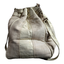 Load image into Gallery viewer, Vintage Leather and Canvas Drawstring Bucket Bag
