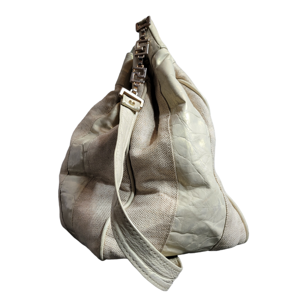 Vintage Leather and Canvas Drawstring Bucket Bag