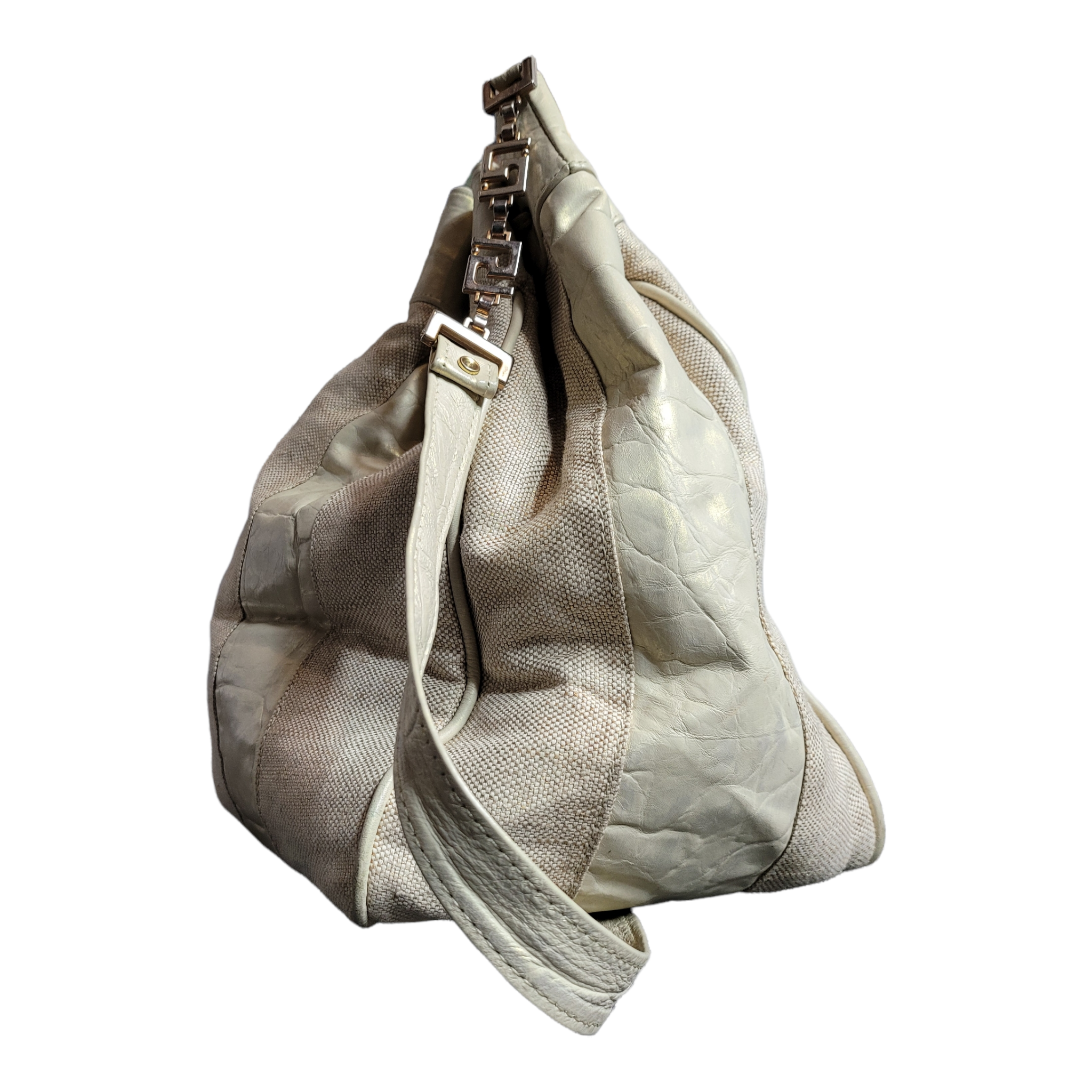 Vintage Leather and Canvas Drawstring Bucket Bag