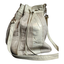 Load image into Gallery viewer, Vintage Leather and Canvas Drawstring Bucket Bag
