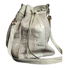 Load image into Gallery viewer, Vintage Leather and Canvas Drawstring Bucket Bag