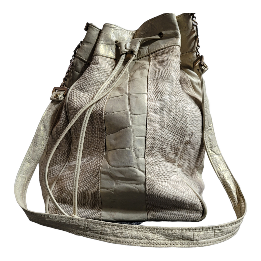 Vintage Leather and Canvas Drawstring Bucket Bag