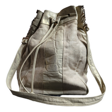 Load image into Gallery viewer, Vintage Leather and Canvas Drawstring Bucket Bag
