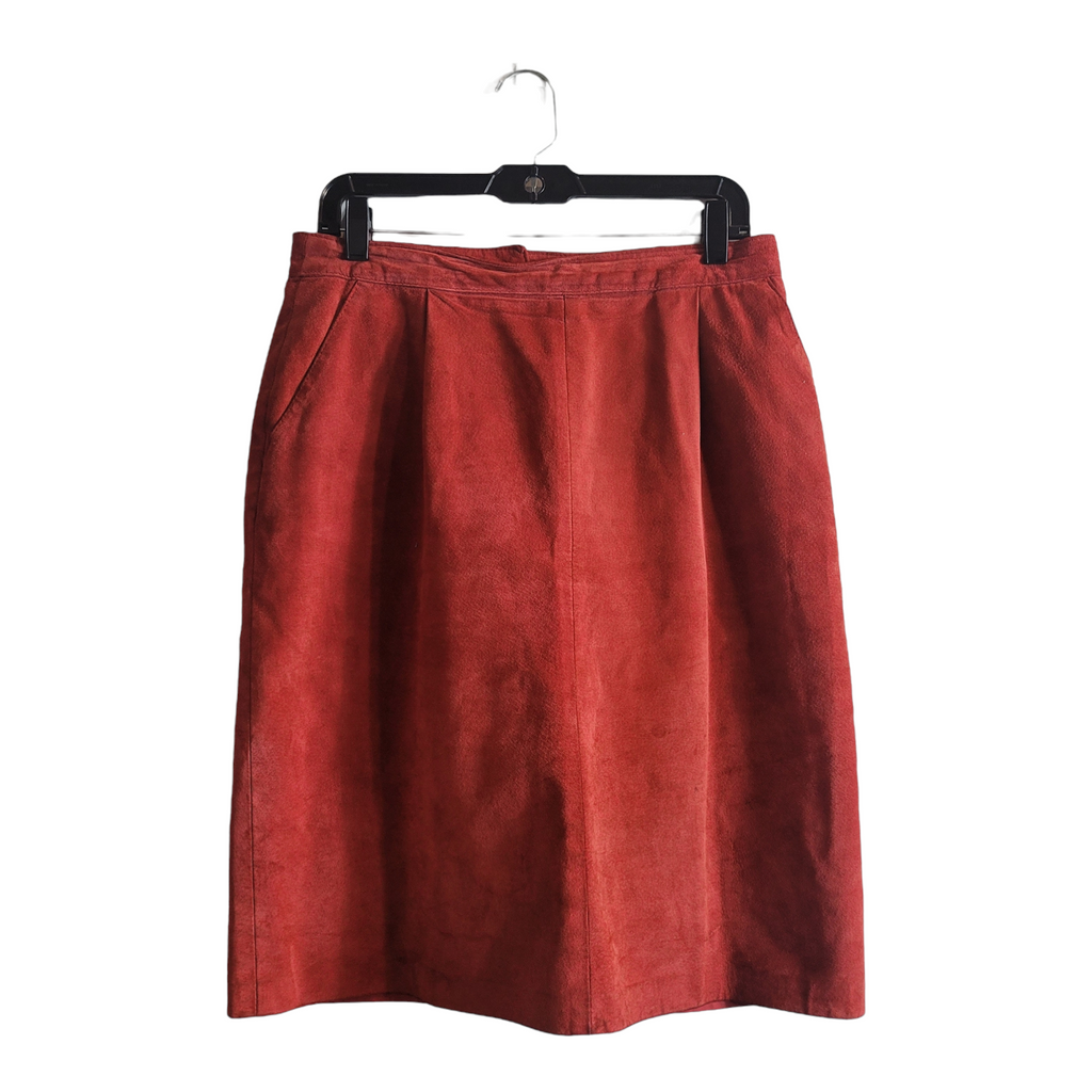 80s Red Suede Pencil Skirt Size L