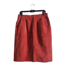 Load image into Gallery viewer, 80s Red Suede Pencil Skirt Size L