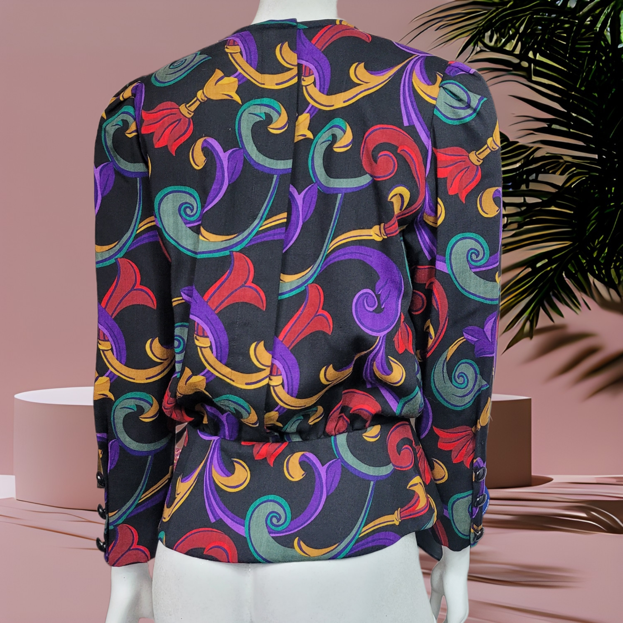 80s Vintage Wool Shirts Richard Warren Printed Peplum Top Size 6