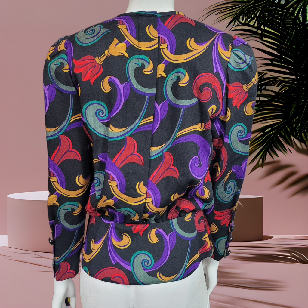 80s Vintage Wool Shirts Richard Warren Printed Peplum Top Size 6