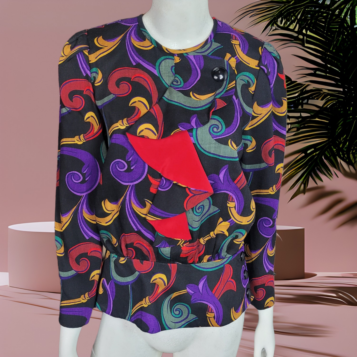 80s Vintage Wool Shirts Richard Warren Printed Peplum Top Size 6