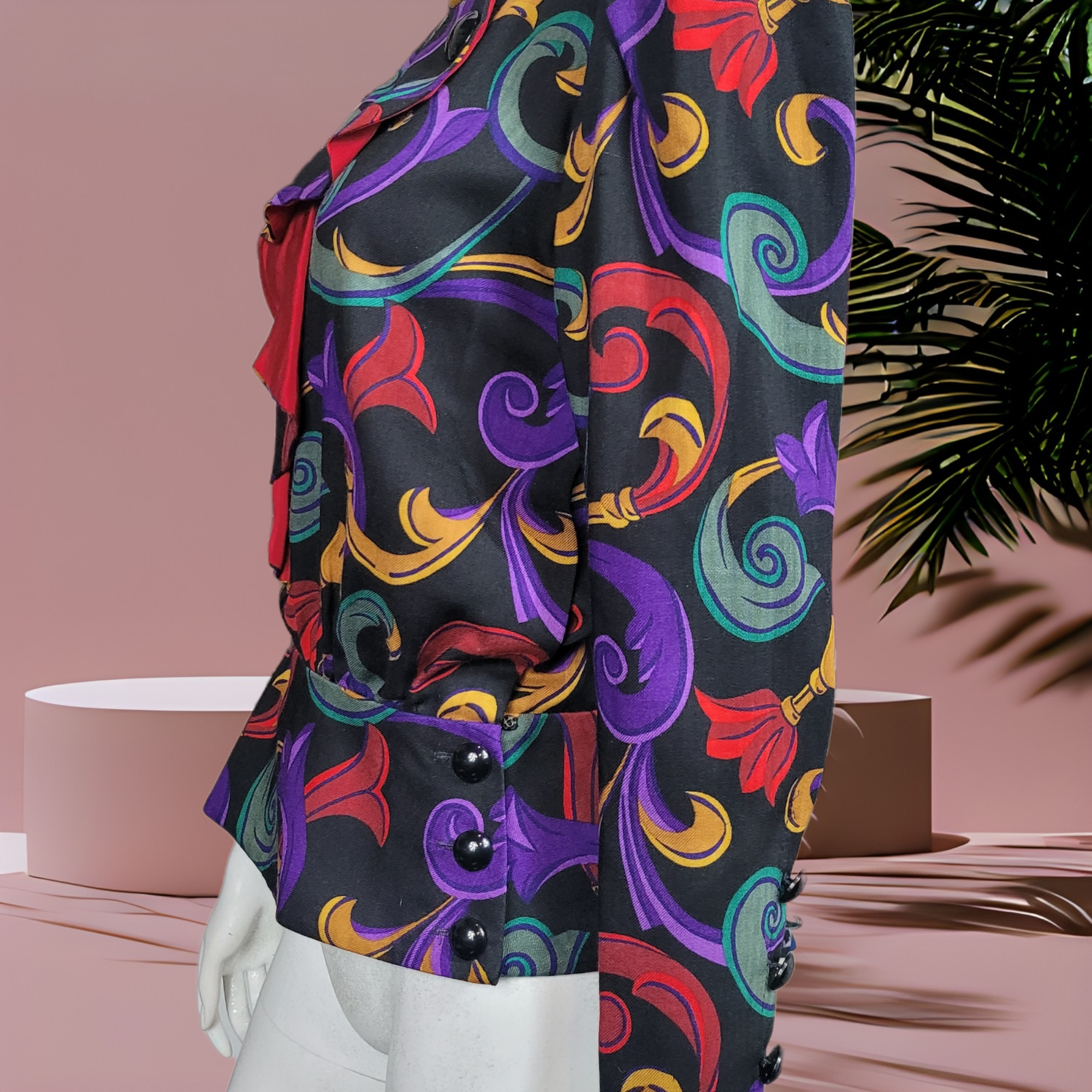 80s Vintage Wool Shirts Richard Warren Printed Peplum Top Size 6