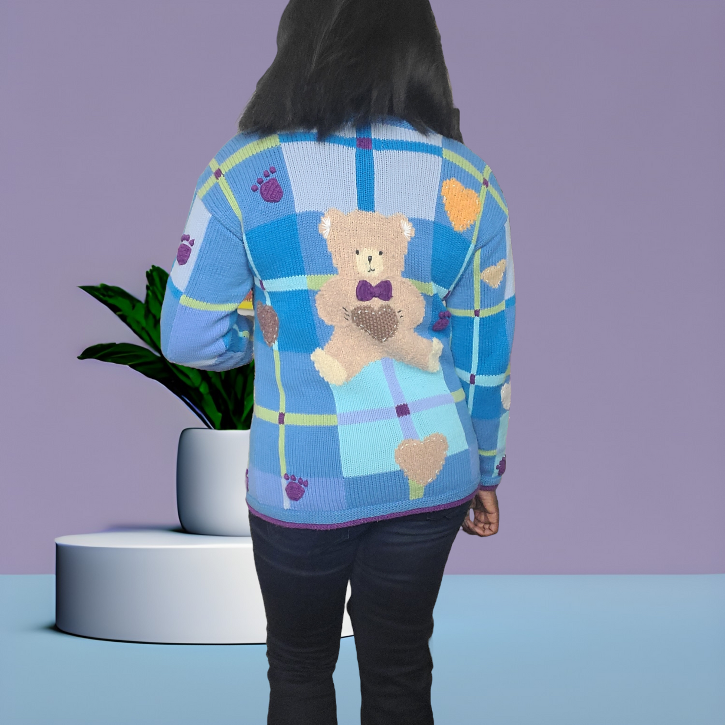 Vintage Storybook Knits My Funny Teddy Sweater Size Small