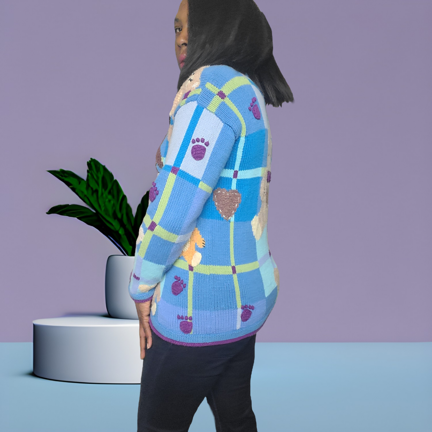 Vintage Storybook Knits My Funny Teddy Sweater Size Small