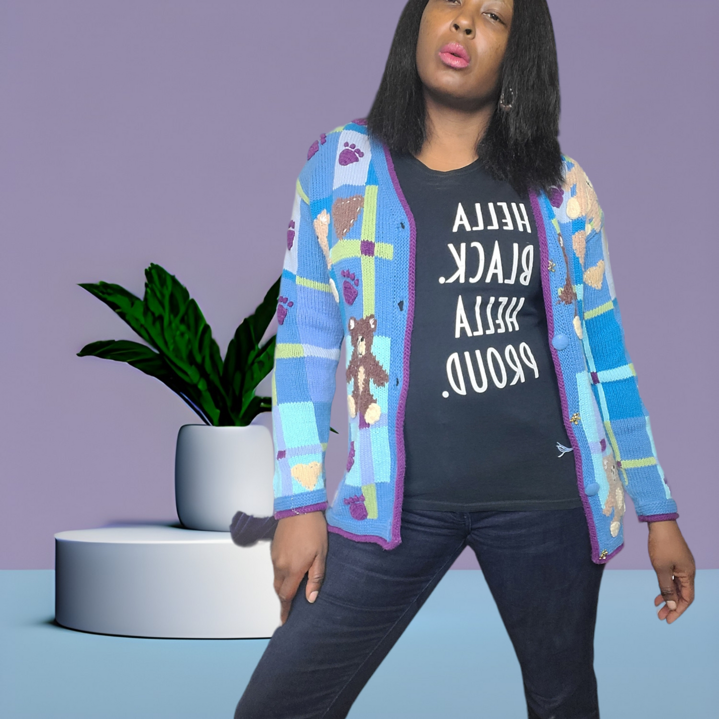 Vintage Storybook Knits My Funny Teddy Sweater Size Small