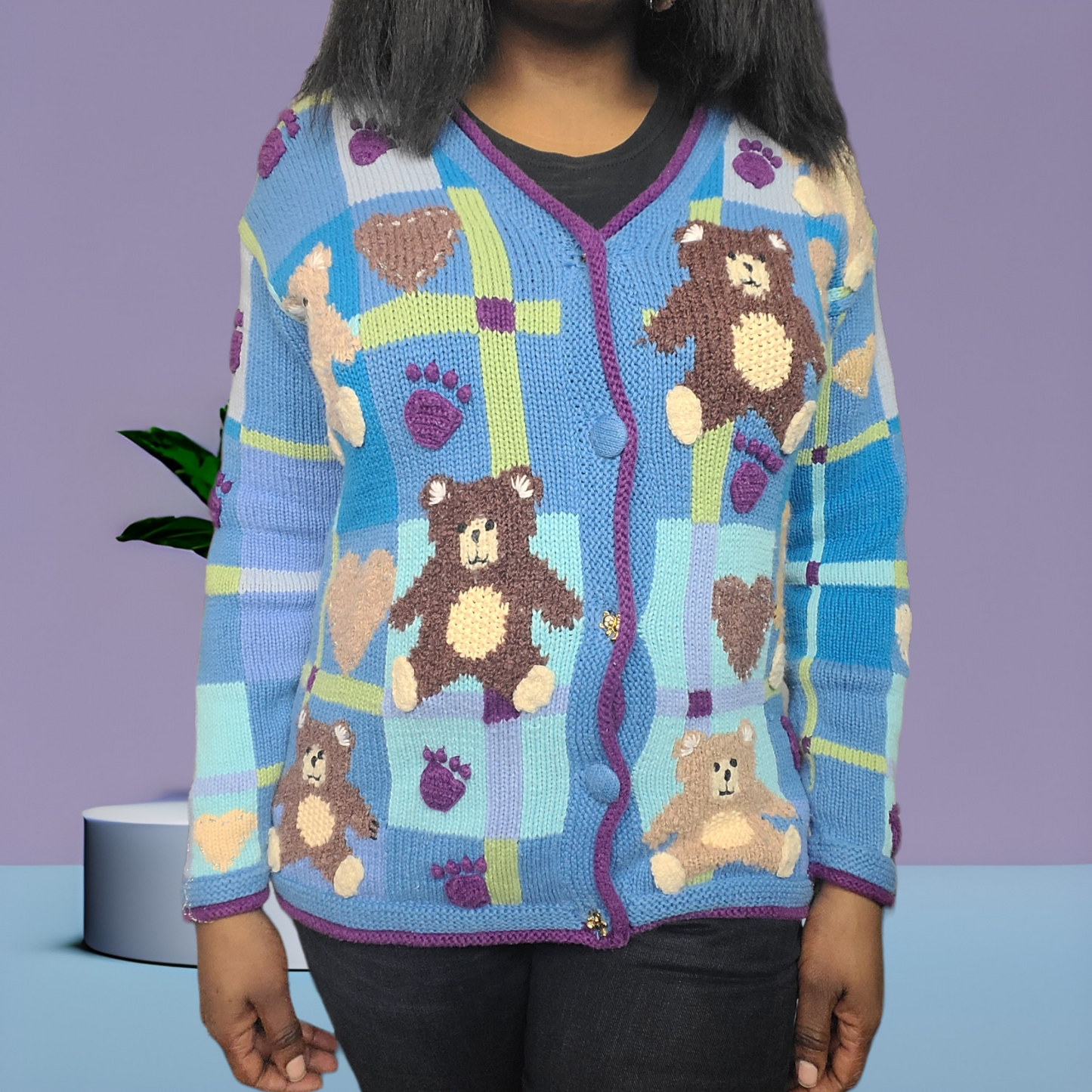 Vintage Storybook Knits My Funny Teddy Sweater Size Small