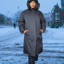 Load image into Gallery viewer, Men&#39;s, Black Aquacheck,  Lands End Down Coat Size L
