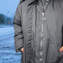 Load image into Gallery viewer, Men&#39;s, Black Aquacheck,  Lands End Down Coat Size L
