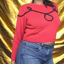 Load image into Gallery viewer, 90s Vintage Chaus Red and Black Rope Sweater Size M
