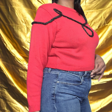 Load image into Gallery viewer, 90s Vintage Chaus Red and Black Rope Sweater Size M
