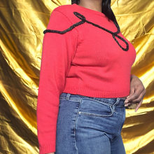 Load image into Gallery viewer, 90s Vintage Chaus Red and Black Rope Sweater Size M